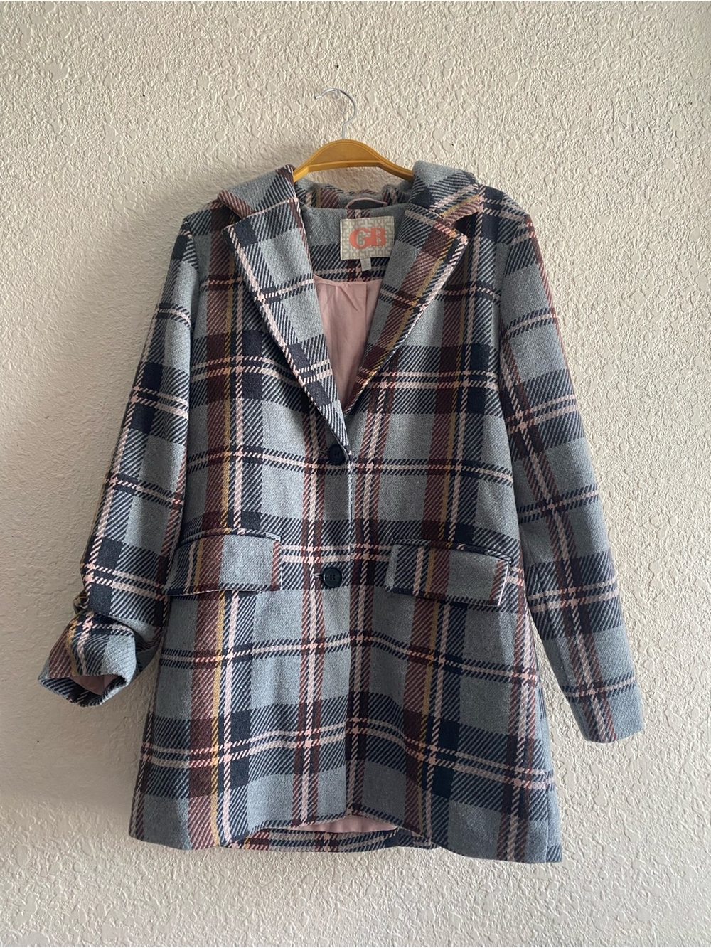 GB Dillards long blazer plaid jacket